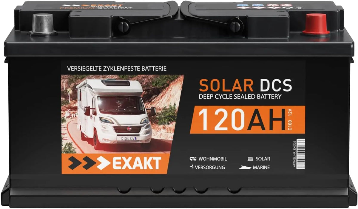 Solarbatterie 120Ah 12V EXAKT DCS Wohnmobil Versorgung Boot Solar Batterie
