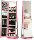 COSTWAY Schmuckschrank mit LED-Beleuchtung Rosa