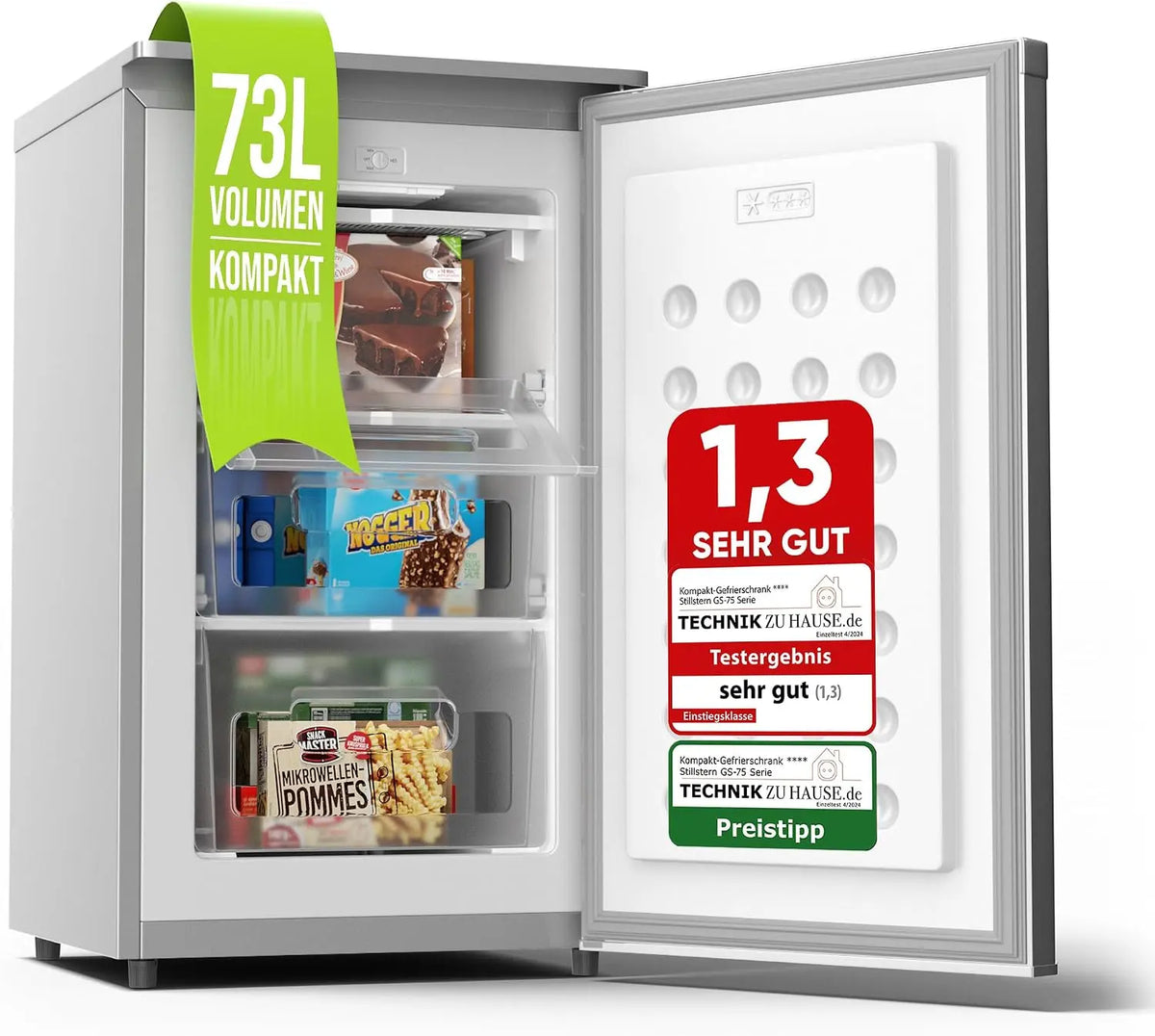 Stillstern Gefrierschrank R600A 73 l mit 4-Sterne-Gefrierfach Silber