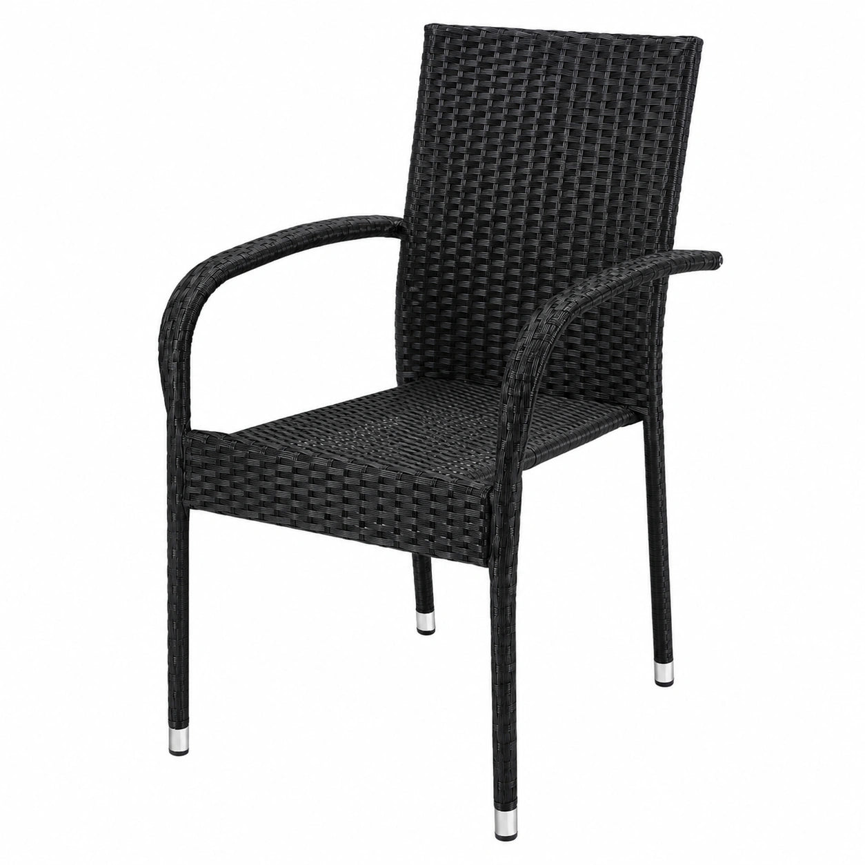 Gartenstühle Set aus Polyrattan, 8-teilig, wetterfest, stapelbar, bis 160kg, mit Armlehnen, für Terrasse und Balkon, schwarz