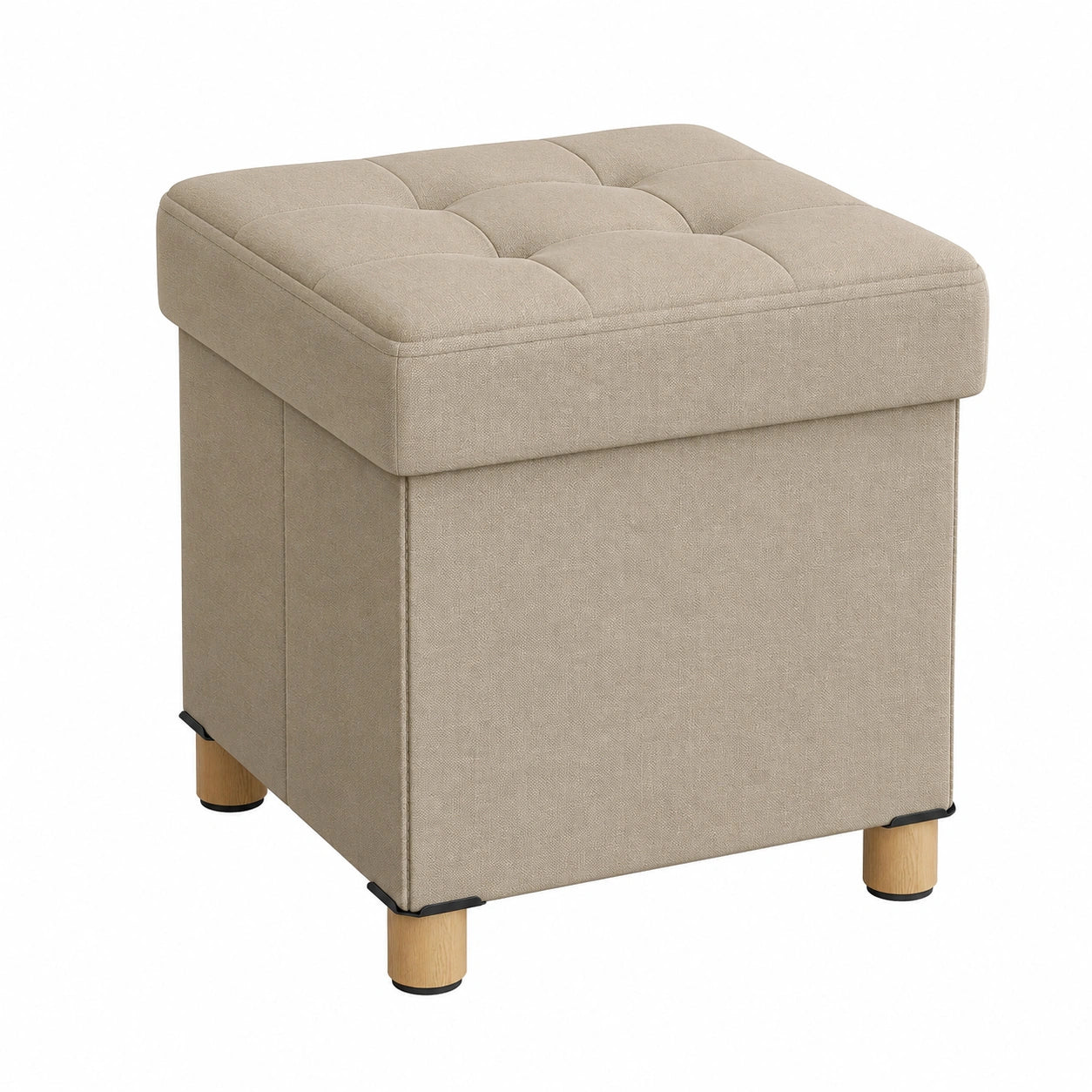 SONGMICS Faltbarer Sitzhocker mit Stauraum, 38 x 38 cm, Belastbarkeit bis 300 kg, ideal für Wohn- und Schlafzimmer, Camel